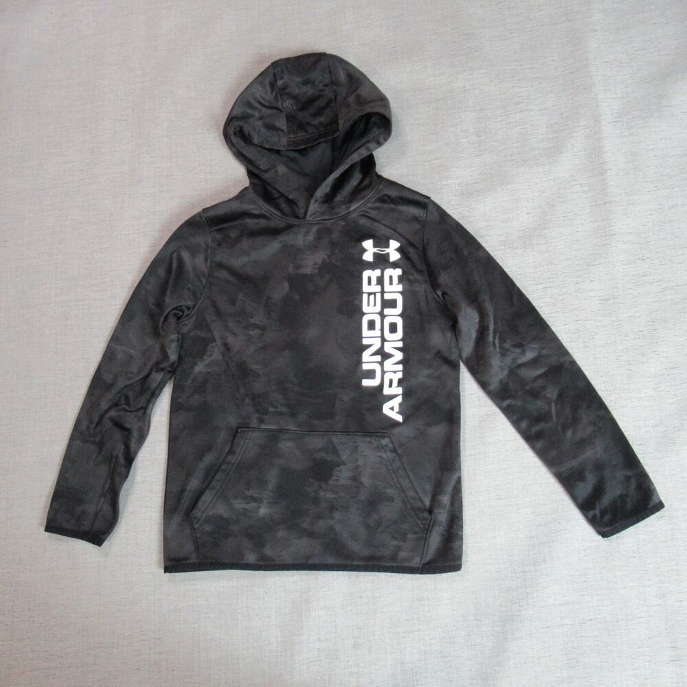 Under Armour Hoodie Boys Medium Black Sweatshirt Hooded Logo Spellout Sports